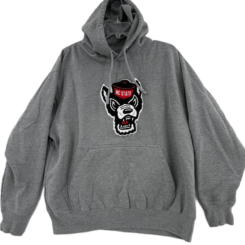 MV Sport Hoodie Mens Large Gray NC State Wolfpack Chenille Patch Pullover